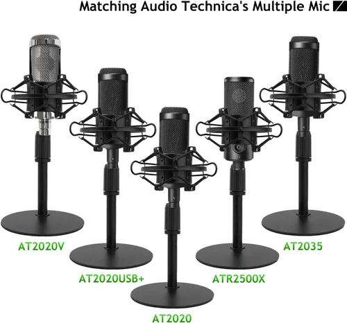 Vista 2 de Soporte de micrófono de escritorio AT2020 actualizado, soporte de micrófono ajustable con soporte de choque y parabrisas de espuma para Audio