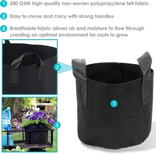 Vista 2 de Sunnydaze 1 paquete de bolsas de cultivo de jardín de 5 galones para verduras, macetas y macetas de tela de fieltro de polipropileno no tejido