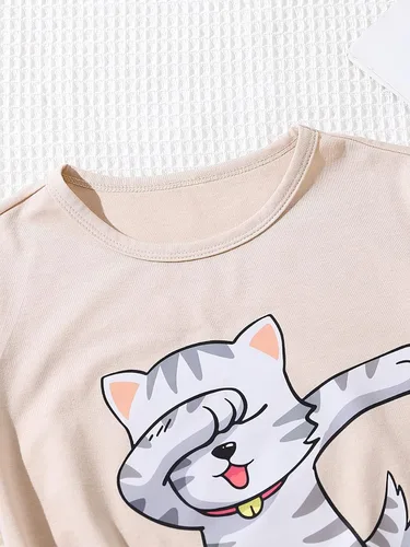 Vista 3 de SOLY HUX Camisetas de manga corta con estampado de gato de dibujos animados para niña