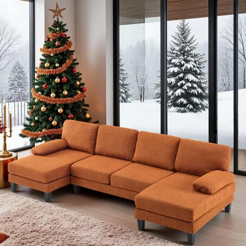 Vista 16 de VINGLI Sofá seccional en forma de U de 110' con dos chaise, sofá pequeño asequible con 4 asientos, sofás cómodos de tela chenille para sala