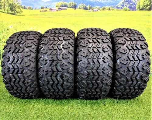 Vista 2 de (juego de 4) 20x10.00-10 ATW-045 con ruedas negras brillantes Fusion 10x7 para golf