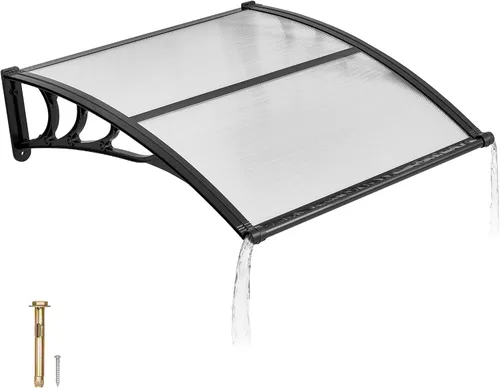 Vista 12 de VEVOR Toldo para puerta de entrada, toldo de puerta de ventana de 24 x 24 pulgadas con drenaje y soporte de ABS, cubierta de policarbonato