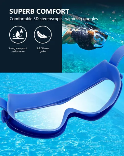 Vista 5 de Gafas de natación para adultos, paquete de 2 gafas de natación antivaho con protección UV con correas ajustables, gafas de natación de silicona a