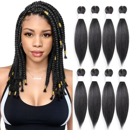Vista 44 de Cabello trenzado burdeos, 10 pulgadas, 4 paquetes Cabello preestirado, trenzas de ganchillo cortas y rectas, textura Yaki, fibra sintética