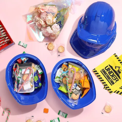 Vista 4 de Sumind Paquete de 48 sombreros de fiesta de construcción para niños, casco de plástico para trabajadores, juguete a granel para niños de 3 a 8 años