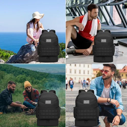 Vista 6 de seyfocnia Mochila de gimnasio para hombres, mochila táctica militar, bolsa de viaje con compartimento para zapatos, bolsa de gimnasio deportiva