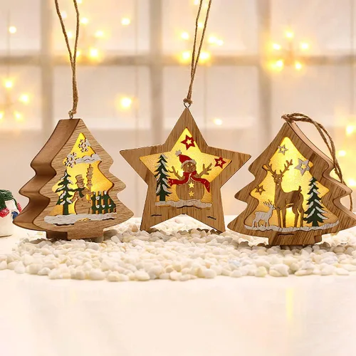 Vista 6 de Adornos de Navidad con forma de árbol de muñeco de nieve, luz colgante para Navidad, cumpleaños, fiesta, decoración artística (muñeco de nieve)