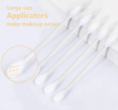 Vista 3 de Hisopos de algodón grueso con palo de papel con punta de precisión y aplanada, 375 piezas, excelentes herramientas de belleza para maquillaje eficaz