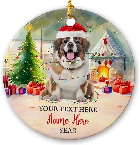 Vista 24 de Adorno de cerámica de Alaska Malamute de Feliz Navidad, decoración personalizada de Papá Noel, perro de Alaska Malamute nombre de perro, decoración