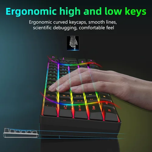 Vista 6 de ASHATA 60% Wireless Mechanical Keyboard, 2.4G Gaming Keyboard RGB Backlit 61 Keys Rechargeable, Supports Sleep Mode, Ergonomic Comfort, for PC Laptop
