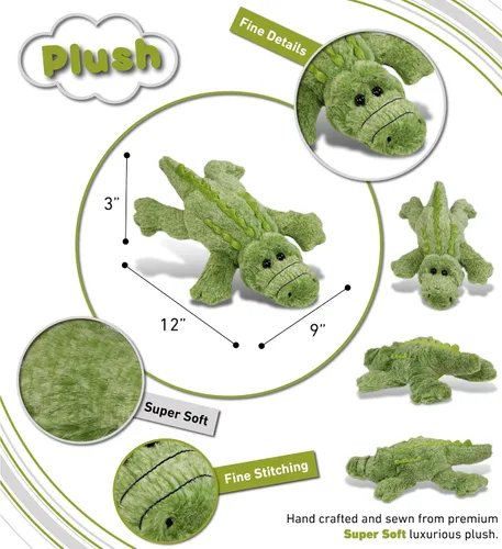 Vista 3 de DolliBu - Animal de peluche de cocodrilo, súper suave, juguete de peluche verde silvestre, regalo para niños y adultos, 12 pulgadas