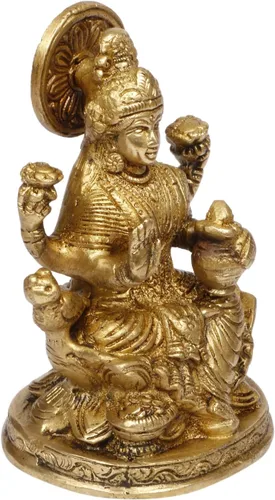 Vista 3 de ARTVARKO Laxmi Mata Blessing Sentado en Lotus con Kalash y Owl Brass Murti (5 pulgadas)