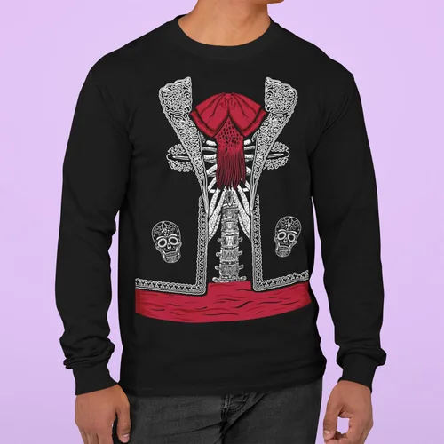 Vista 2 de shop4ever Disfraz de esqueleto de mariachi del Día de los Muertos, camisa de manga larga