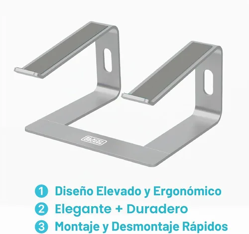 Vista 2 de BLACK+DECKER Soporte ergonómico para laptop para escritorio, soporte ergonómico para computadora portátil, compatible con MacBook Notebook, soporte