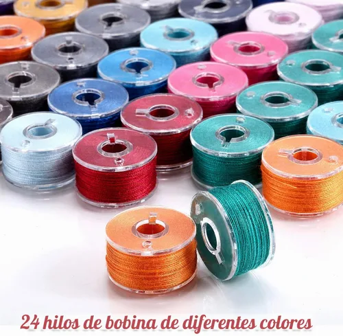 Vista 4 de 144 bobinas de hilo de coser preenrolladas, compatibles con máquina de bordar Brother/Babylock/Janome/Elna/Singer, tamaño A (24 colores)