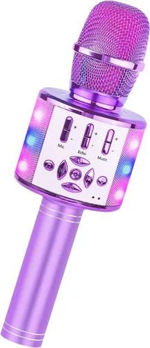 Vista 9 de Amazmic Máquina de Micrófono de Karaoke para Niños, Micrófono Bluetooth Portátil, Micrófono de Karaoke Inalámbrico de Mano con Luces LED, Regalo