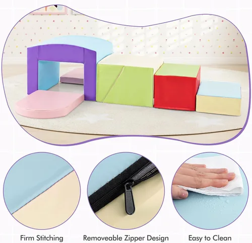 Vista 9 de Olakids Juguetes de Escalada para Niños Pequeños, 7 Piezas de Bloques de Espuma para Bebés de Interior, Juego Suave con Cuero PU, Estructura
