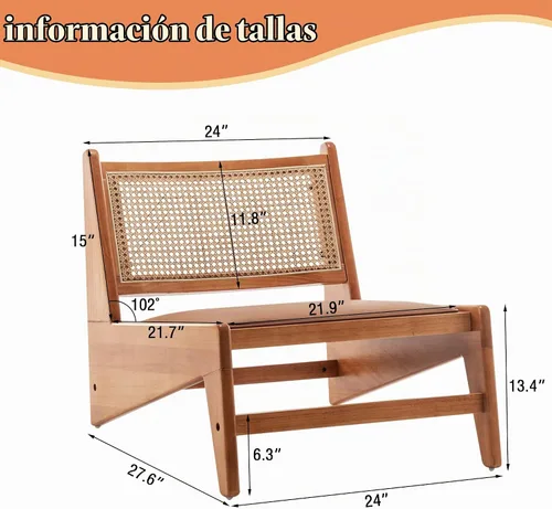 Vista 2 de HAOBO Home Silla de ratán moderna de mediados de siglo para lectura, sala de estar, dormitorio, hogar