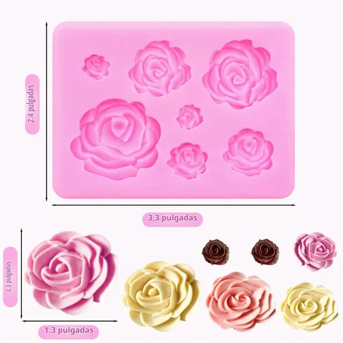 Vista 3 de Generic 2 moldes de silicona para barra de chocolate con rosas y flores, moldes de chocolate para tartas, herramientas de decoración de pasteles