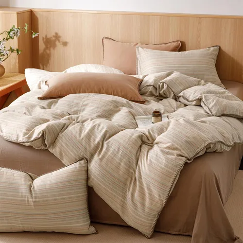 Vista 14 de VM VOUGEMARKET - Juego de funda de edredón a cuadros de tamaño individual XL, ropa de cama de color verde, gris y naranja, algodón lavado, con 2