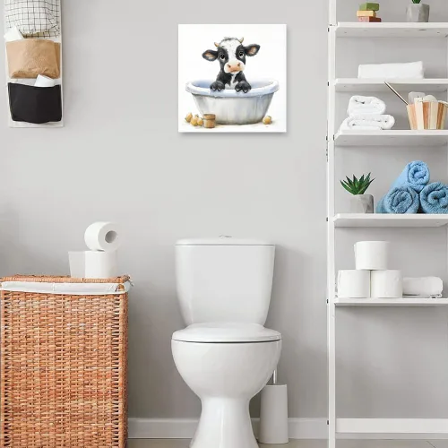 Vista 5 de Kunstorner Decoración de baño de vaca para decoración de pared de dormitorio y sala de estar (13.5 x 13.5 pulgadas)