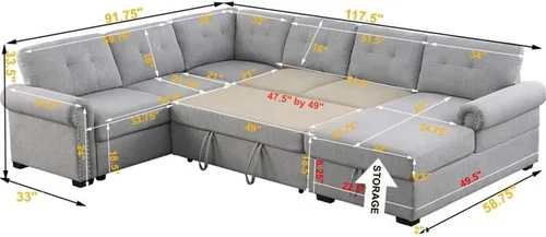 Vista 3 de Alexent Sofá cama para sala de estar, sofá cama extraíble de tela con almacenamiento