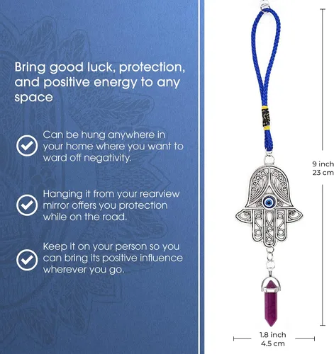Vista 5 de LUCKBOOSTIUM Silver Ornate Hamsa Hand Jeweled Keychain - Evil Eye Protection, Hanging Gemstone - Good Luck Charms 1.8"x9