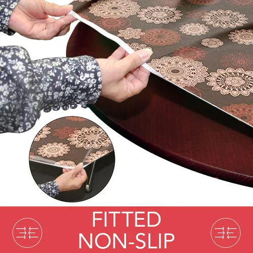 Vista 4 de LAMINET Mantel elástico ajustable para mesa, medallón grande, redondo, se adapta a mesas de hasta 45 a 56 pulgadas de diámetro
