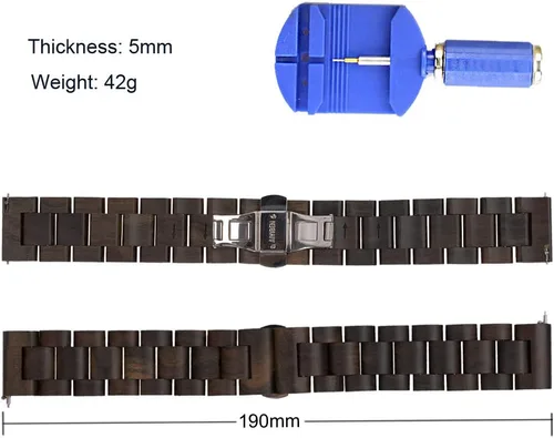 Vista 6 de Correa de reloj de madera de 0.866 in para Samsung Galaxy Watch 3 de 1.772 in, 1.811 in, de madera de acero inoxidable, correa de liberación rápida