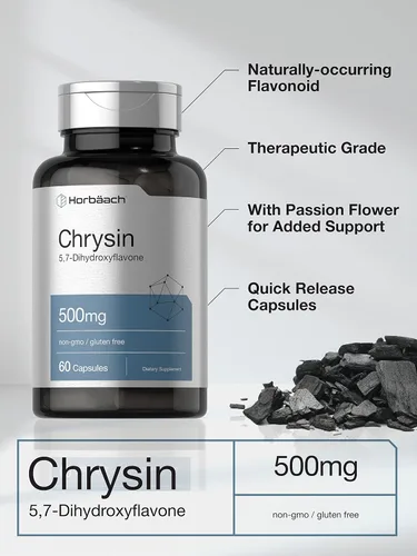 Vista 3 de Horbäach Suplemento de crisina 500 mg 60 cápsulas Extracto de flor de la pasión Suplemento sin OMG, sin gluten
