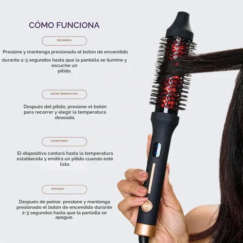Vista 4 de Sutra Cepillo térmico – Cepillo redondo térmico ligero para peinar el cabello y soplar – Pantalla digital, apagado automático y tecnología iónica