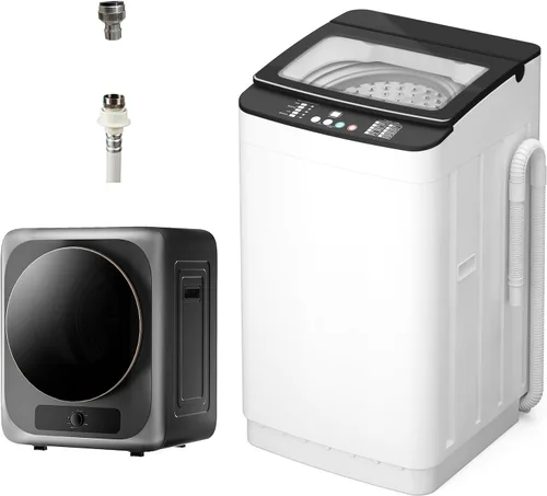 Vista 12 de VCJ Juego de lavadora y secadora portátil, lavadora totalmente automática de 17 libras y secadora portátil de 10 libras con bañera de acero