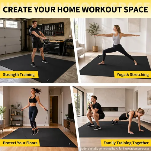 Vista 5 de CAMBIVO Alfombrillas de ejercicio grandes para entrenamiento en casa, 8 x 6 pies/7 x 5 pies/6 x 4 pies (0.276 in) extra gruesas para gimnasio