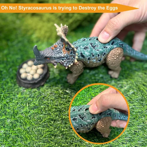 Vista 4 de EKU Juguetes de Dinosaurio Pterodáctilo con Aleteo de Alas Juguete Eudimorphodon, Cabeza se Mueve Ataca Brachiosaurus Styracosaurus Figuras