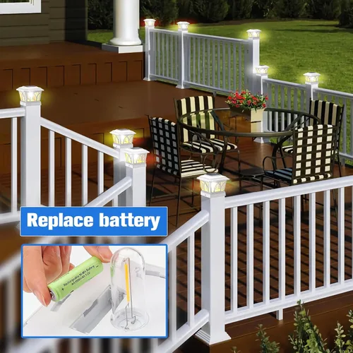 Vista 6 de VOLISUN Paquete de 4 luces solares para postes para exteriores, con bombillas LED Edison, 2 ajustes de brillo, luces para poste de valla alimentadas