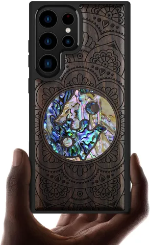 Vista 8 de Carveit Funda de madera de diseñador para Samsung Galaxy S23 Ultra (grabado en madera e incrustaciones de carcasa) compatible con cargadores