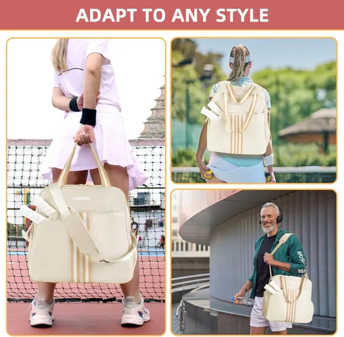 Vista 2 de Bolsa de Pickleball Mochila de Pickleball para Mujeres Bolsa de Equipamiento Deportivo con Compartimento para Zapatos Accesorio de Regalo 30L, Beige