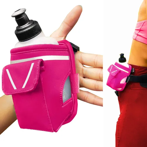 Vista 12 de Diversión para correr 2 en 1: botella de agua de mano de 12 onzas y complemento de cinturón para correr. Correas de diseño sin agarre en la mano