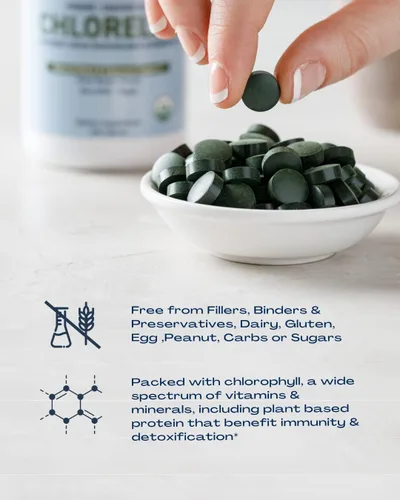 Vista 7 de BioOptimal Pared celular agrietada con Chlorella orgánica USDA y apoyo