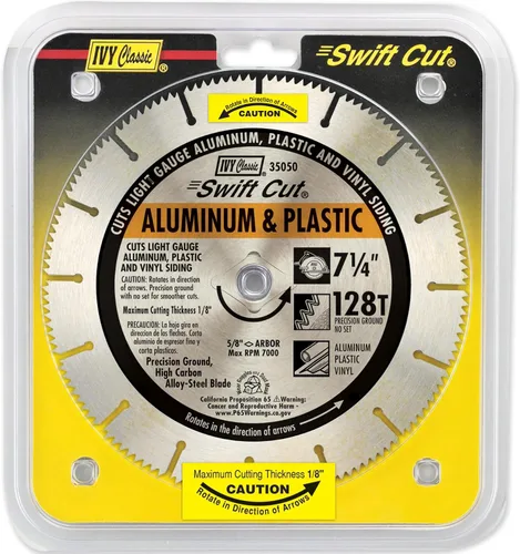Vista 2 de IVY Classic 35050 Swift Cut 7-1/4" 128 dientes de aluminio y plástico Hoja de sierra circular de corte rápido con eje de 5/8" con agujero rómbico
