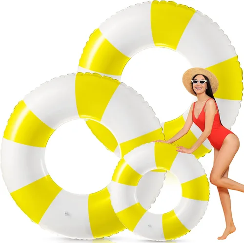 Vista 17 de Foilswirl Flotadores inflables jumbo de 47.24 pulgadas para piscina, anillos de piscina a rayas azules y blancas, tubo inflable para mujeres