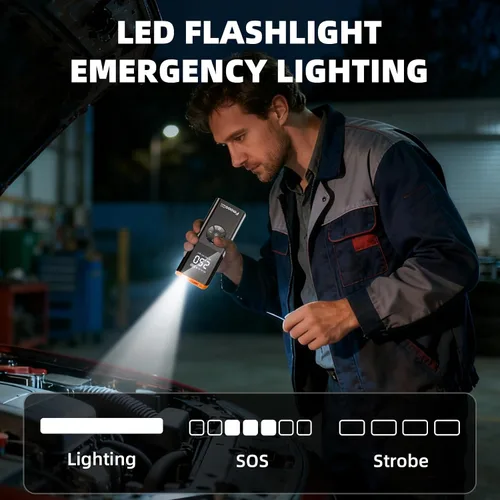 Vista 8 de Inflador de neumáticos, compresor de aire portátil, 160 PSI de potencia dual 6000 mAh, bomba de aire inalámbrica con indicador digital, luz LED