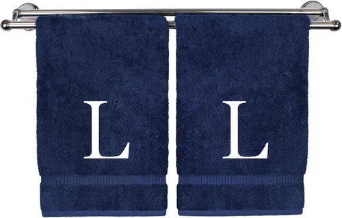 Vista 184 de Toalla de mano monogramada, regalo personalizado, juego de 2 - Toalla bordada con letra de bloque dorada - Extra absorbente 100% algodón turco