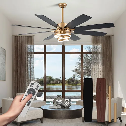 Vista 14 de Modernos ventiladores de techo de 52 pulgadas con luces, color plateado Remote/APP, 3 Adjustable Rings, 2550ML, 3000-6000K, Reversible DC Motor