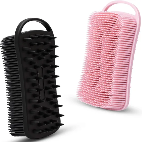 Vista 10 de 2 piezas de cepillo corporal de silicona, cepillo de baño y ducha exfoliante 2 en 1, esponja de loofah de silicona suave para piel sensible
