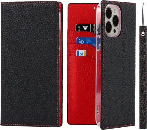 Vista 11 de iCoverCase Funda tipo cartera compatible con iPhone 13 Pro Max con tarjetero y correa para la muñeca, bloqueo RFID, funda magnética para teléfono