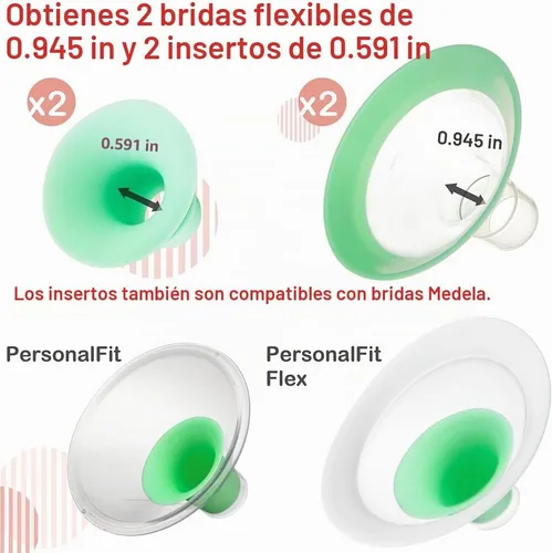 Vista 6 de Nenesupply Insertos de 0.591 in y bridas flexibles de 0.945 in compatibles con extractor de leche Lansinoh de repuesto para bridas Lansinoh de 0.591