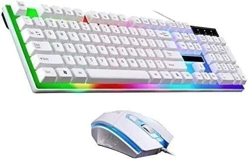 Vista 4 de Combo de teclado para juegos y mouse retroiluminado, teclado retroiluminado con cable USB, juego de teclado LED para juegos, resistente al agua.