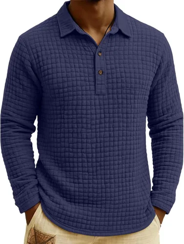 Vista 11 de Polo de punto para hombre, manga larga, ligero, informal, con cuello