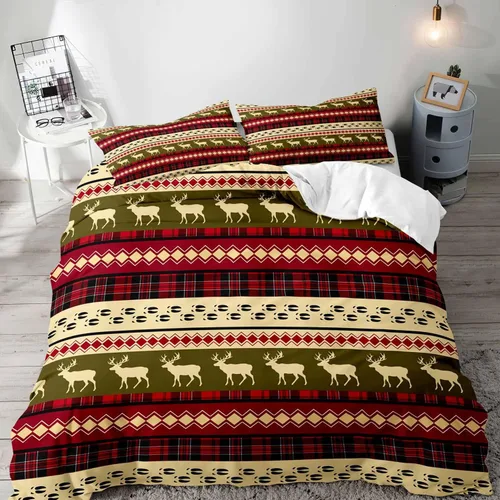 Vista 29 de LUVIVIHOME 2 piezas de funda de edredón de Navidad, juego de ropa de cama individual, ropa de cama rústica de cabaña, colcha de Navidad y Día